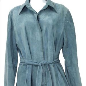 Long-sleeved belted teal Max Mara suede jacket